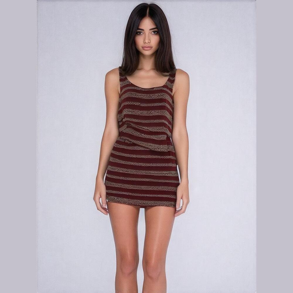 SAKS 548 Maroon Embellished Silver Beaded Sleeveless Scoop Neck Cocktail Dress M